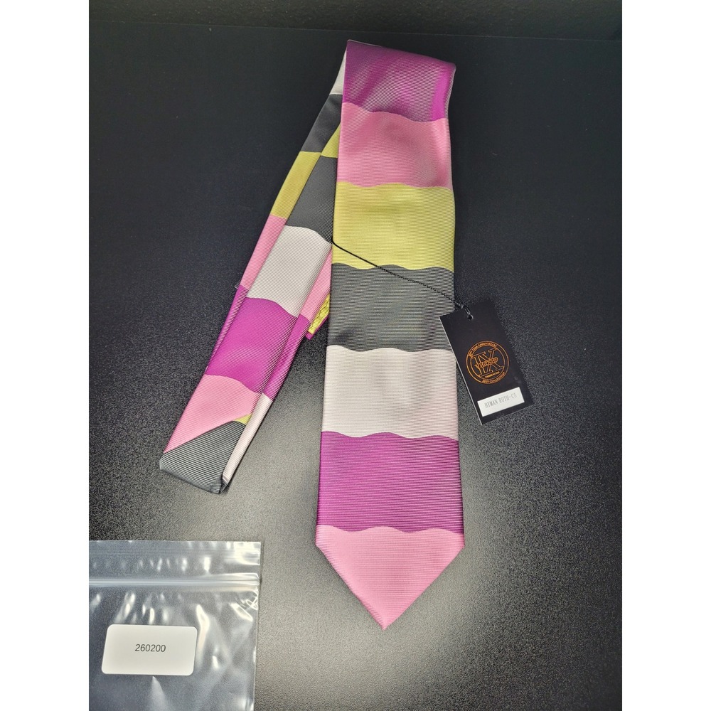 Verse 9 Tie Pocket Square Set Pink Multicolor Wavy Stripe Silk NWT - Picture 4 of 4